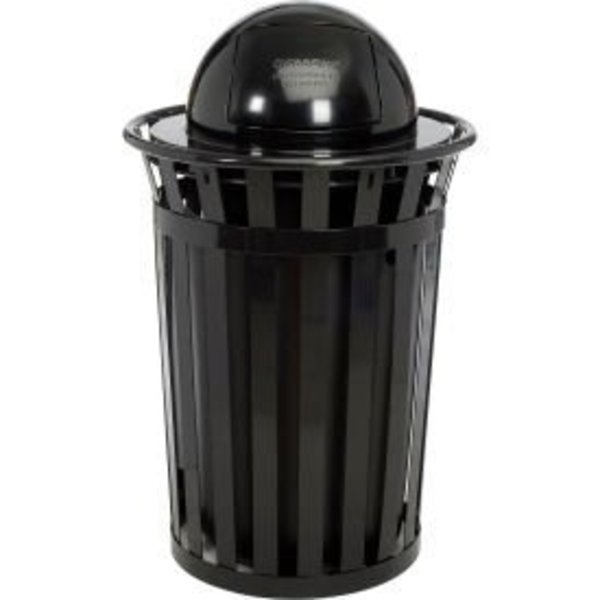 Global Equipment Outdoor Steel Slatted Trash Can With Dome Lid, 36 Gallon, Black 261944BK